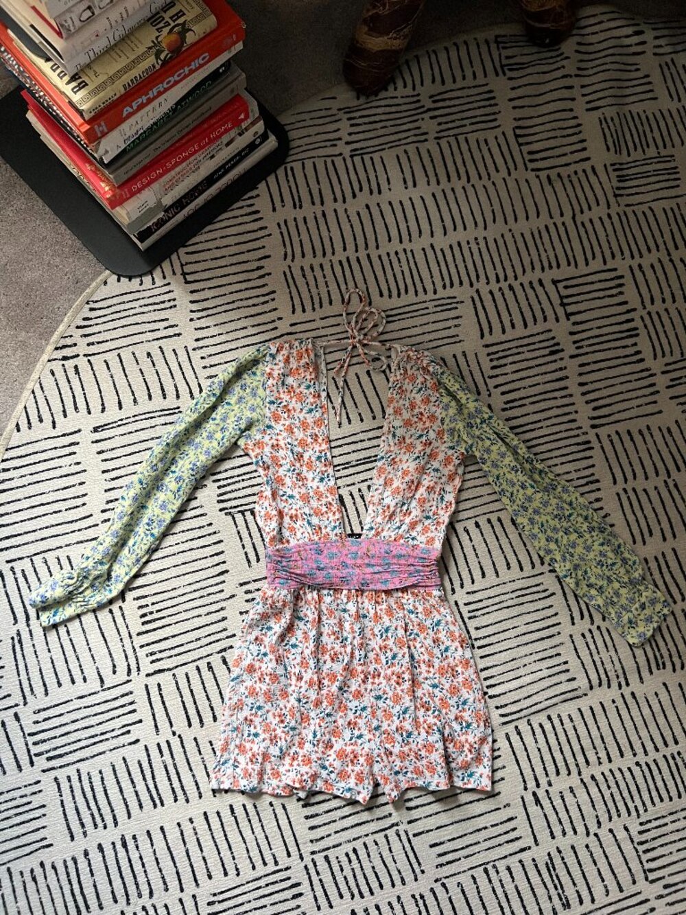 ASOS Floral Long Sleeve Romper Size 2  Open Back Tie Detail